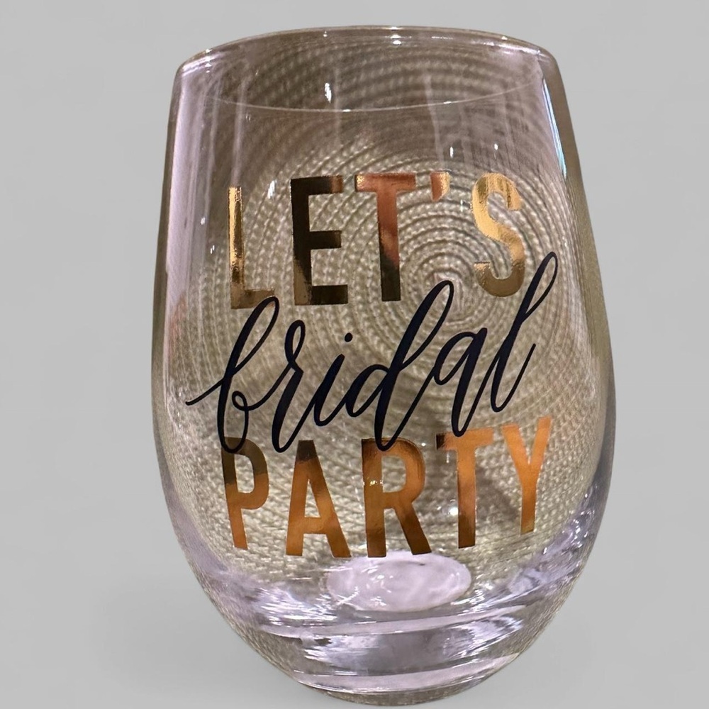 Let’s Bridal Party stemless clear wineglass NWT